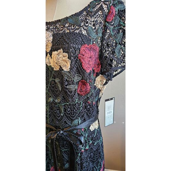 NWT Tahari Boho Embroidered Floral Lace Maxi Gown Dress Women Size 12 Multicolor - Picture 7 of 12